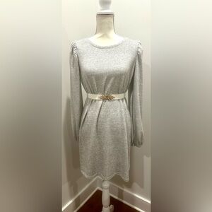 NINE WEST Puff Sleeve Cozy Soft Sweater Dress Women's L Gray